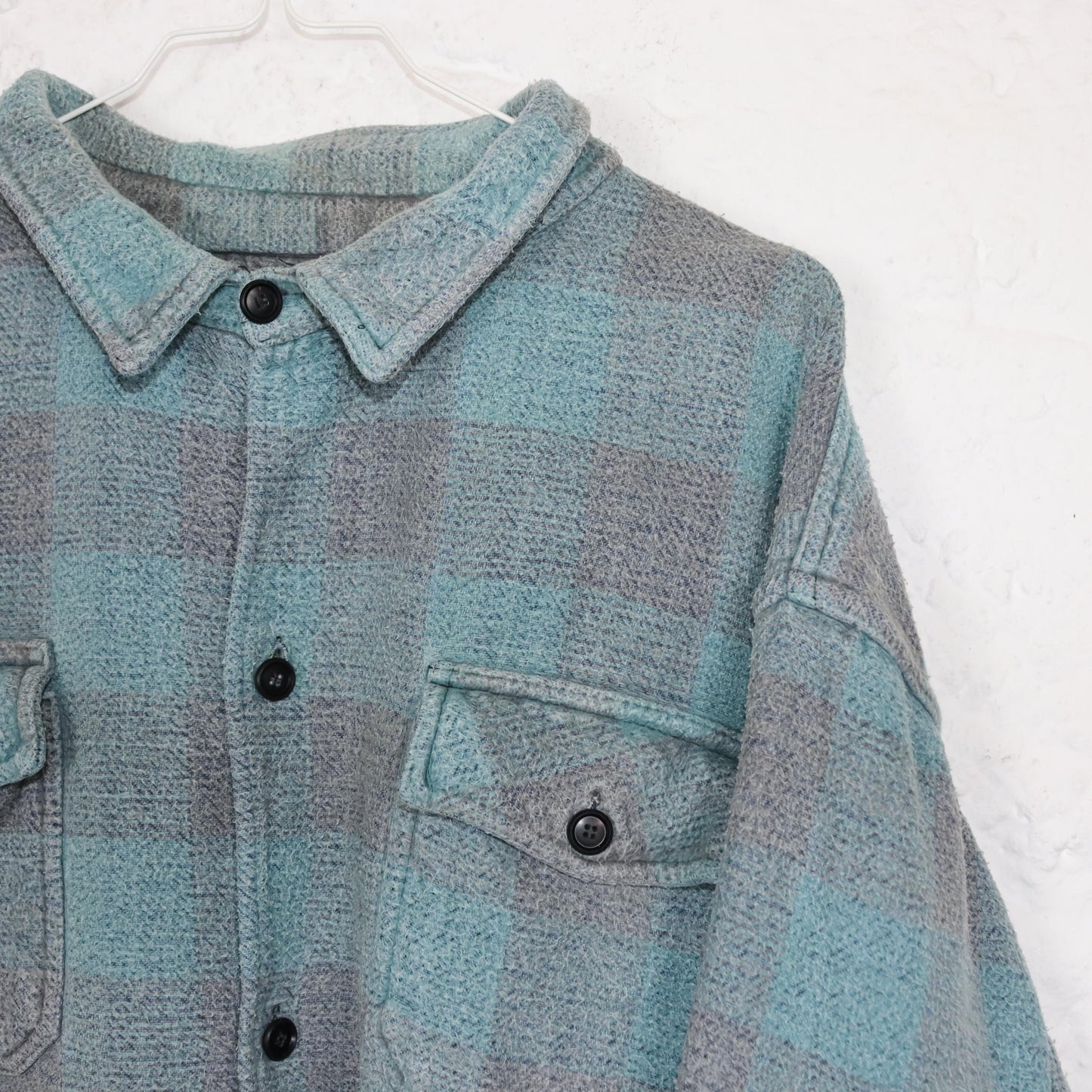 Vintage 80s 90s flannel shirt lanaram grey light blue XXL