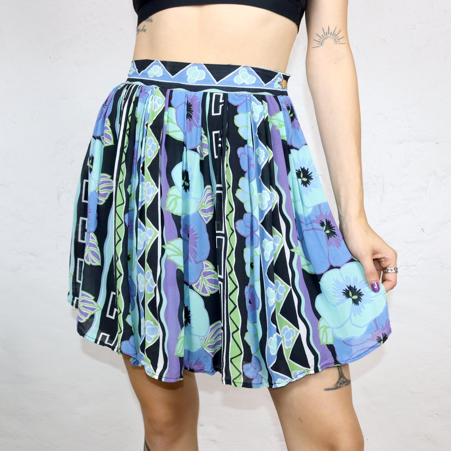 Vintage 80s 90s GOGGLES pleated skirt skirt crazy pattern colorful S