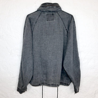 Vintage 80s 90s TOMAX denim jacket thin overcoat with hood grey denim M/L
