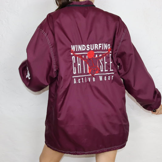 Vintage 80s 90s CHIEMSEE windbreaker rain jacket double-layered embroidery dark purple XL