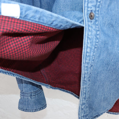Vintage 80s 90s LLBEAN denim shirt thick shirt double layered inside flannel L