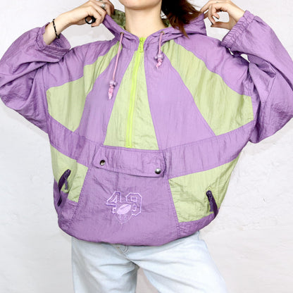 Vintage 80s 90s RODEO overcoat thin tracksuit jacket shiny purple green L 52/54