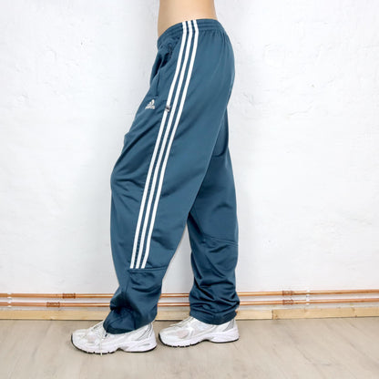 Vintage 90s 00s Y2k ADIDAS jogging pants tracksuit pants dark blue baggy pants wide leg L 54