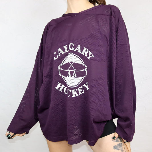 Vintage 80er 90er Hockey Trikot Shirt lila Calgary Hockey XXL
