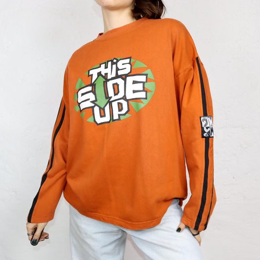 Vintage 80er 90er Sweatshirt Pullover This side up Print orange L