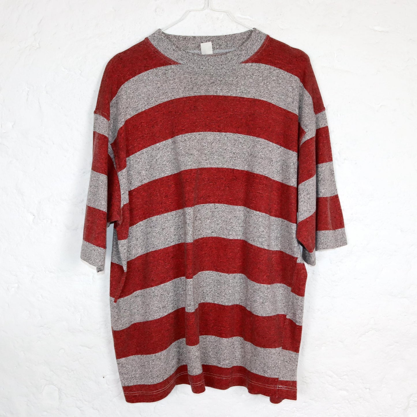 Vintage 80s 90s basic T-shirt short sleeve striped grey red mottled XL