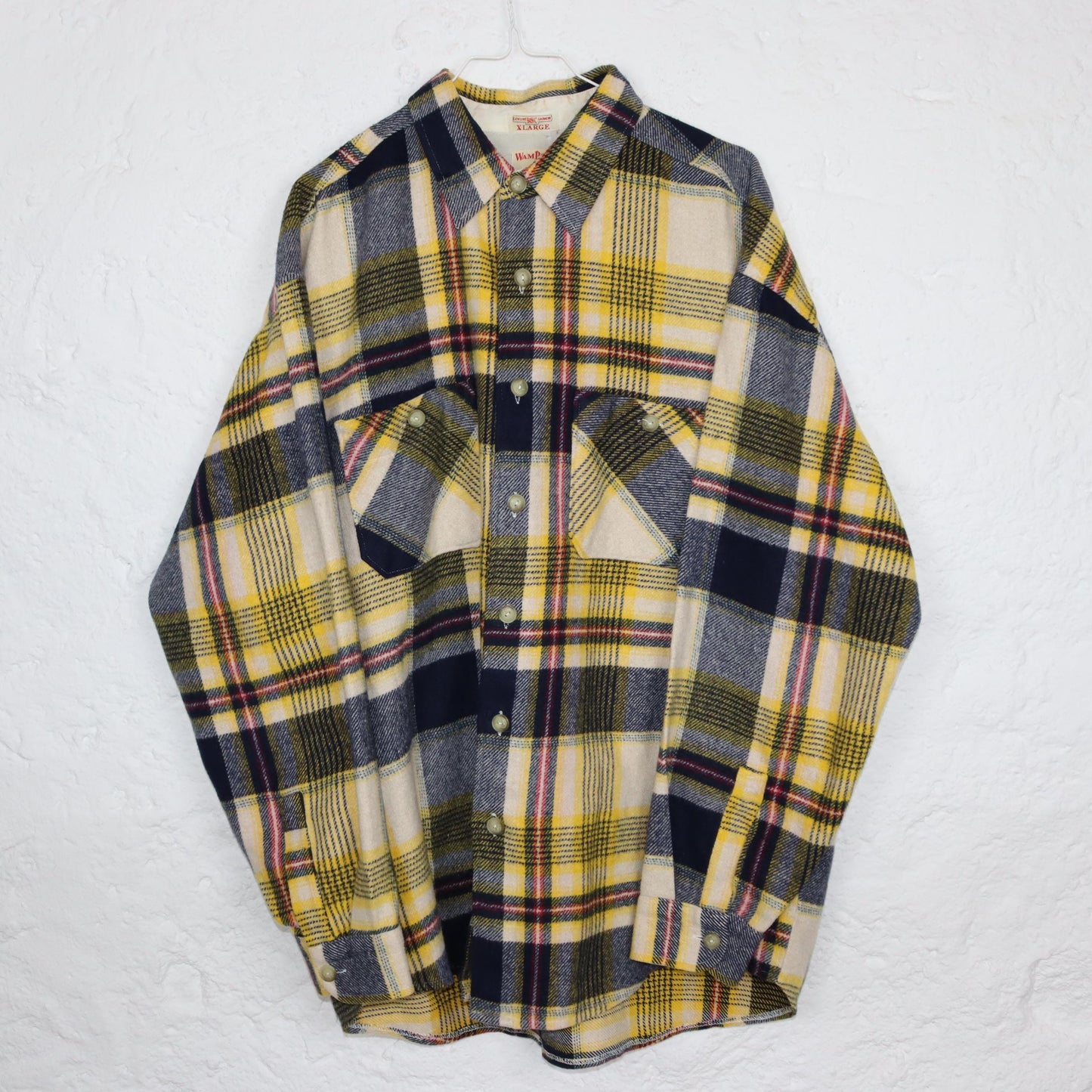Vintage 80er 90er WAMPUM Flanellhemd Hemd langarm kariert gelb blau XL