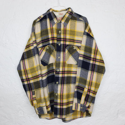 Vintage 80er 90er WAMPUM Flanellhemd Hemd langarm kariert gelb blau XL
