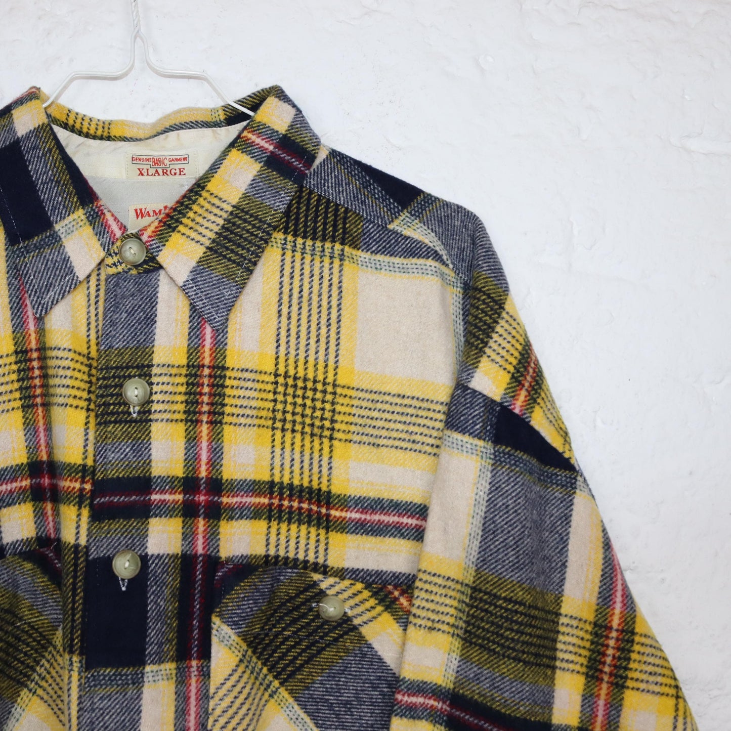 Vintage 80er 90er WAMPUM Flanellhemd Hemd langarm kariert gelb blau XL