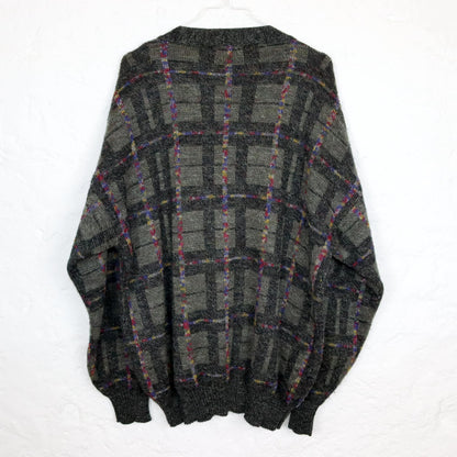 Vintage 80s 90s Cardigan Button-Up Checked Wool Cardigan Size 54 XL