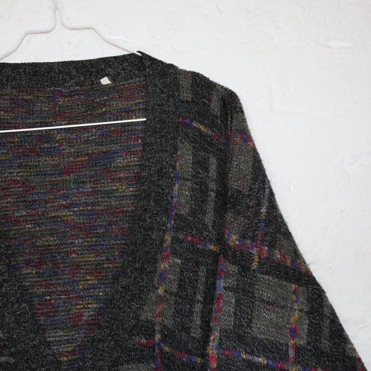 Vintage 80s 90s Cardigan Button-Up Checked Wool Cardigan Size 54 XL