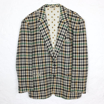 Vintage 80s 90s CITY TIME wool blazer checked wool shoulder pads beige green yellow 50 L
