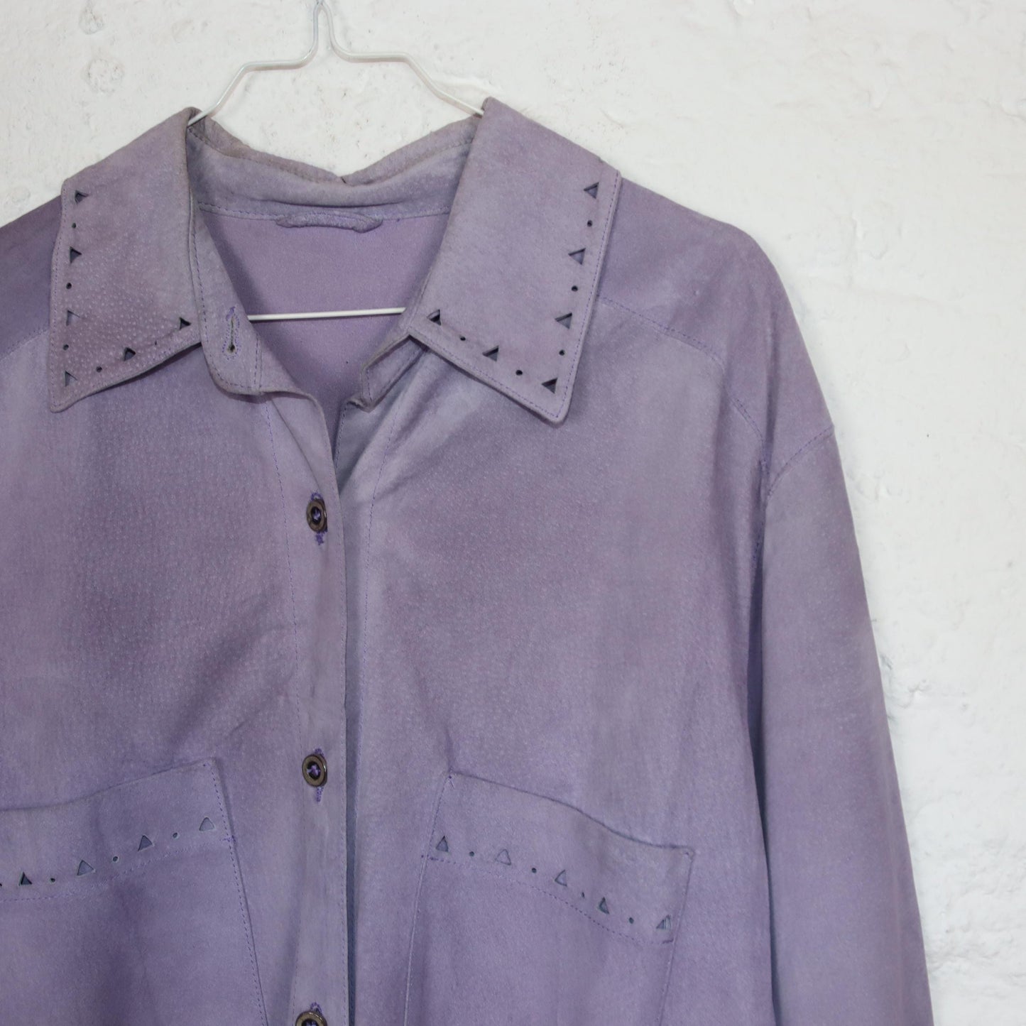 Vintage 80er 90er Ledermantel Lederhemd Flieder Knopfleiste Leder langarm dünn L