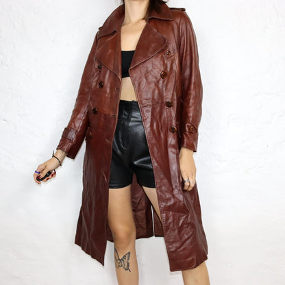 Vintage 80s 90s TIMAF leather coat soft leather pointed collar brown double row buttons M