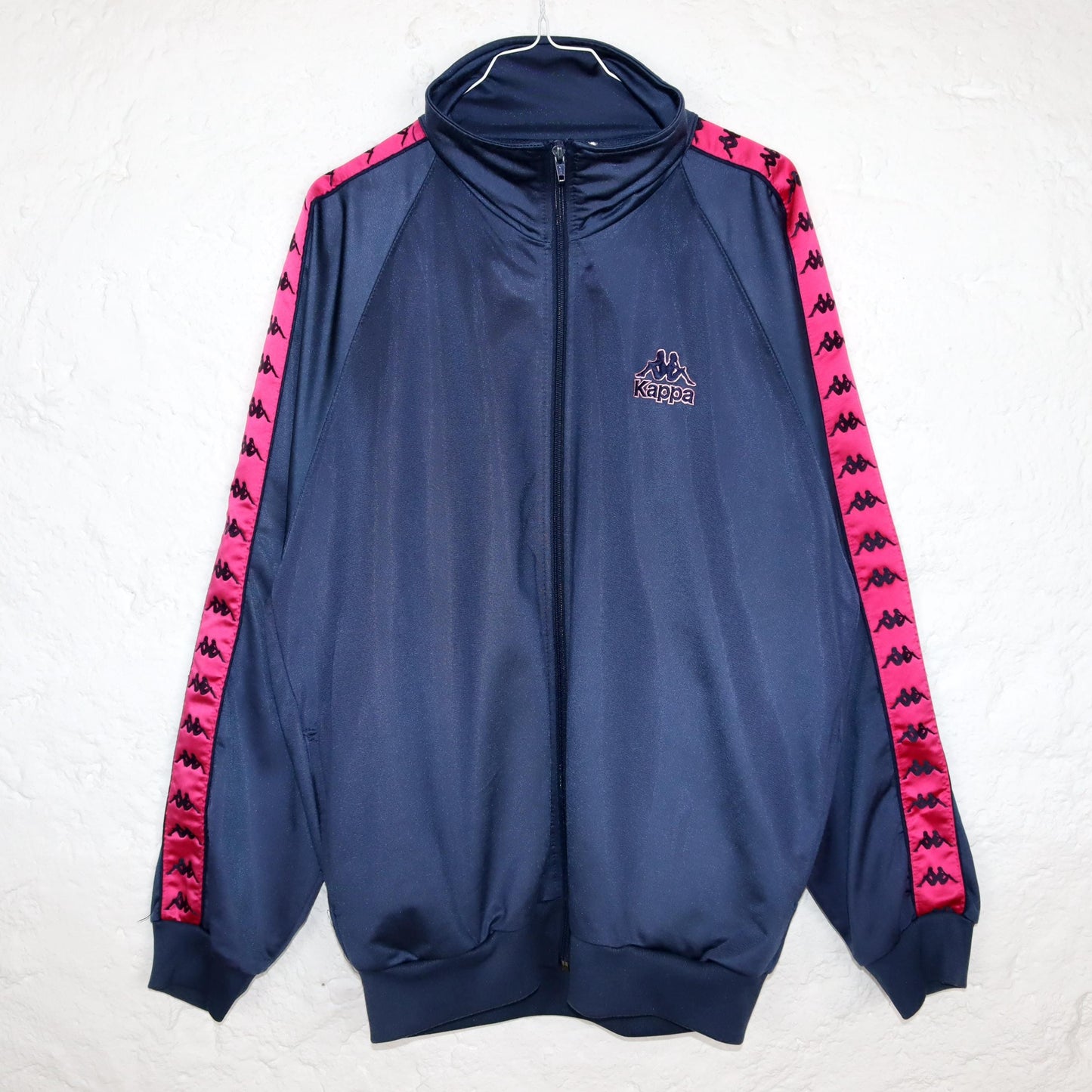 Vintage 80s 90s KAPPA tracksuit jacket stand-up collar dark blue pink XL