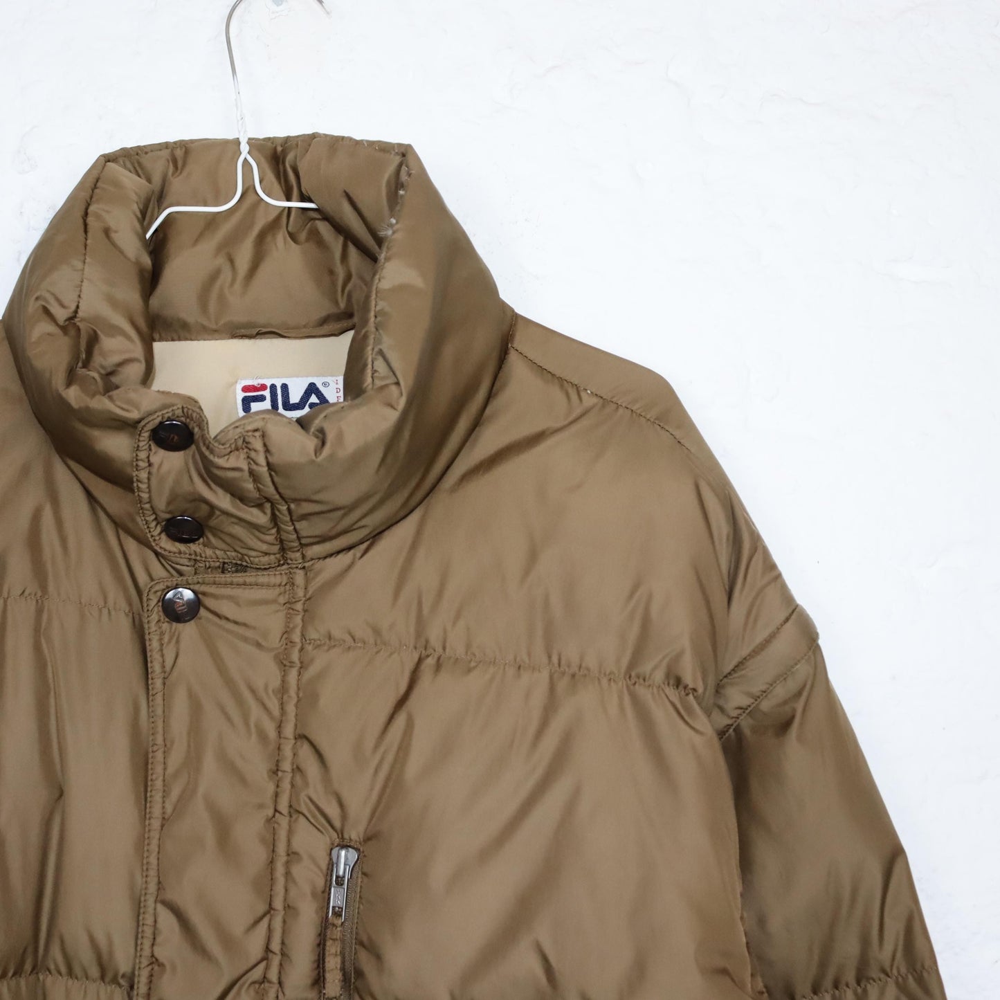Vintage 80s 90s FILA down jacket vest detachable sleeves puffer jacket winter jacket light brown 56 XL