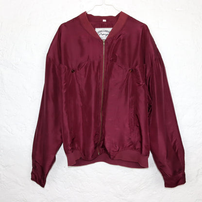 Vintage 80s 90s MONZA silk blouson jacket silk shoulder pads wine red L