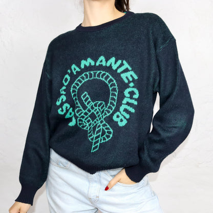 Vintage 80s 90s BLU STONE wool sweater sweater wool dark blue green M