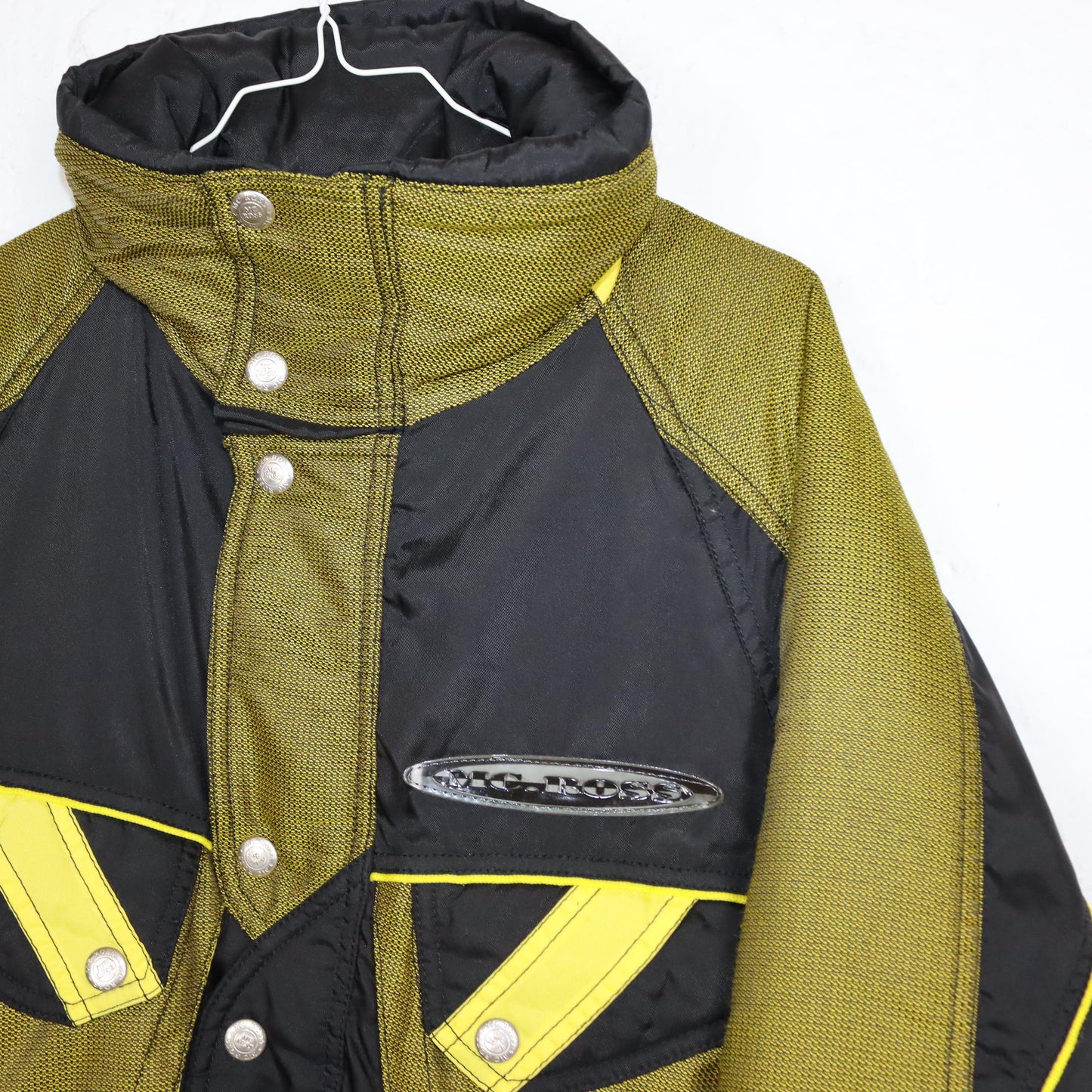 Vintage 80er 90er MC.ROSS Skijacke Winterjacke gefüttert schwarz gelb Stehkragen 48 L