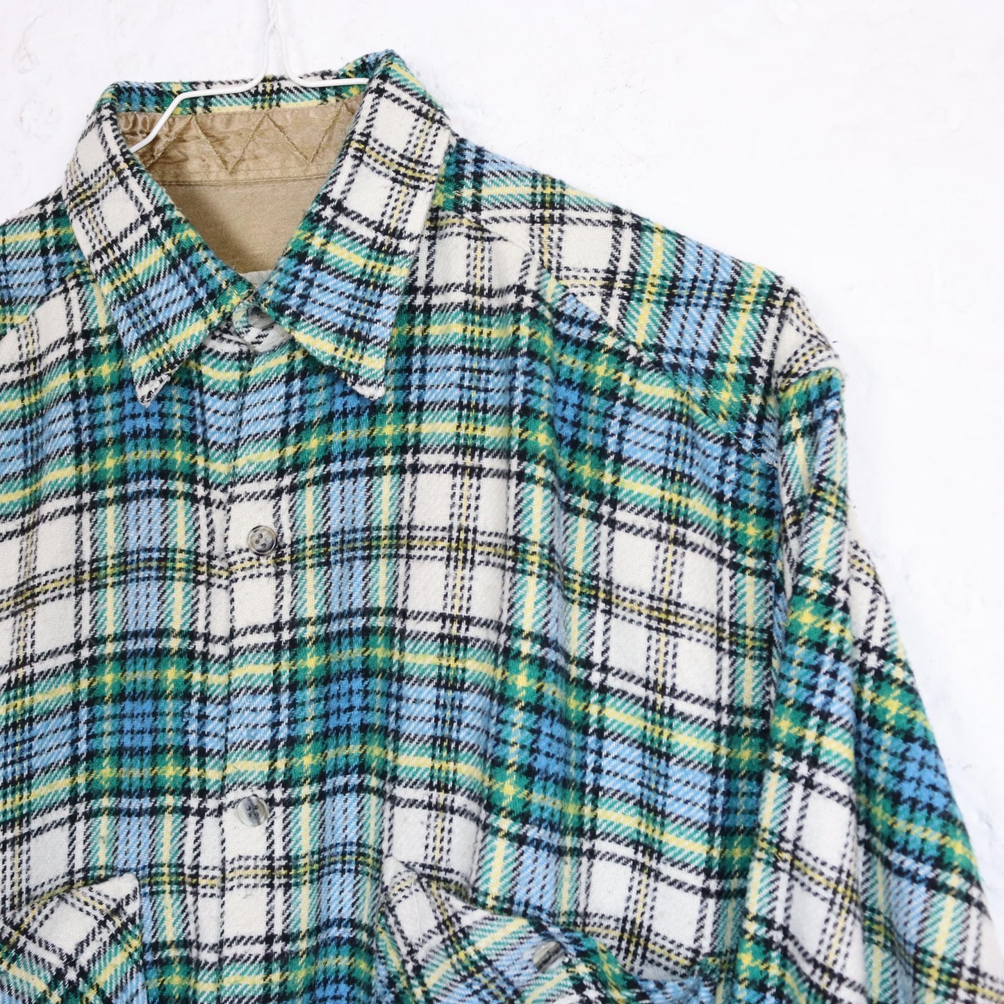 Vintage 80s 90s SPORTLINE flannel shirt long sleeve wool shirt checked blue green yellow S