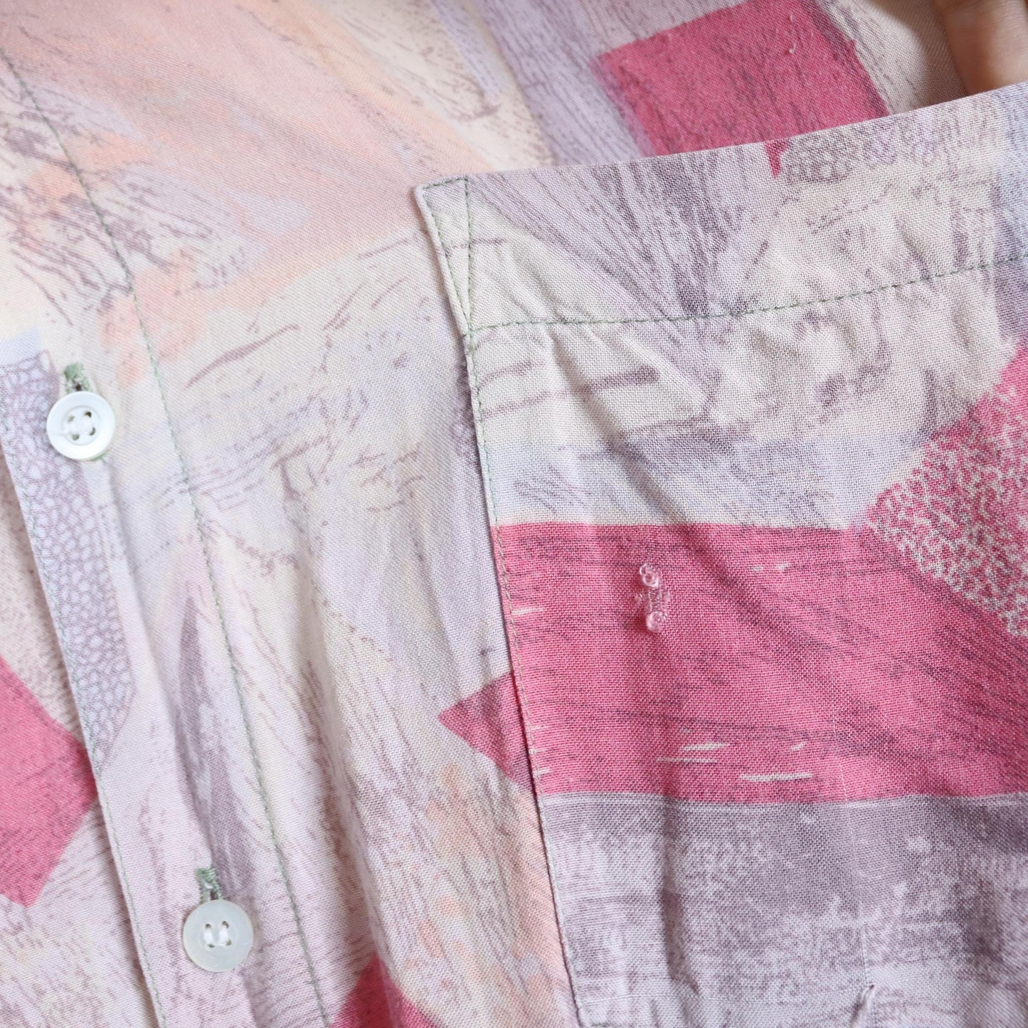 Vintage 80s 90s WESTERN COTTON shirt short sleeve crazy pattern pink XL