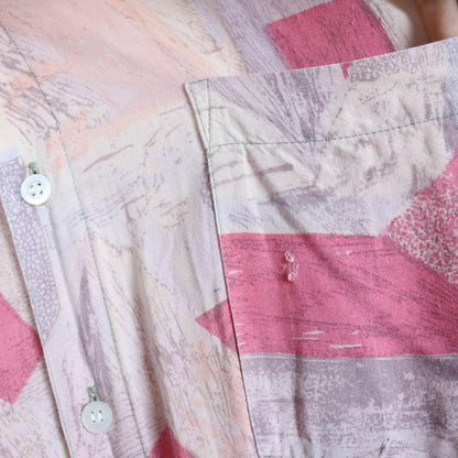 Vintage 80s 90s WESTERN COTTON shirt short sleeve crazy pattern pink XL