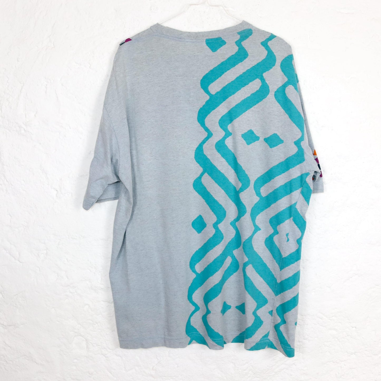 Vintage 80s 90s LOTTO T-shirt short sleeve crazy pattern light blue XL