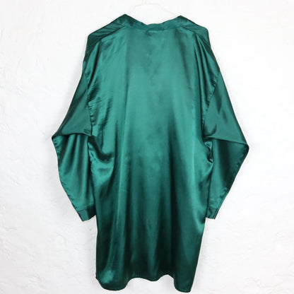 Vintage 80s 90s nightgown dress satin button-down shiny dark green M