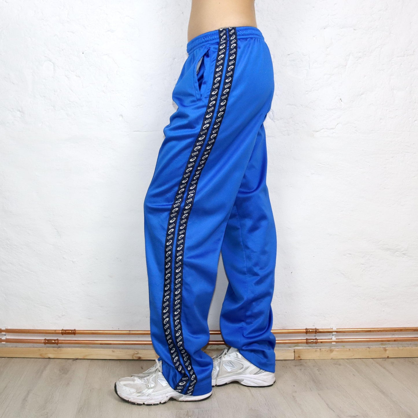 Vintage 80s 90s ASICS tracksuit bottoms baggy pants blue XL