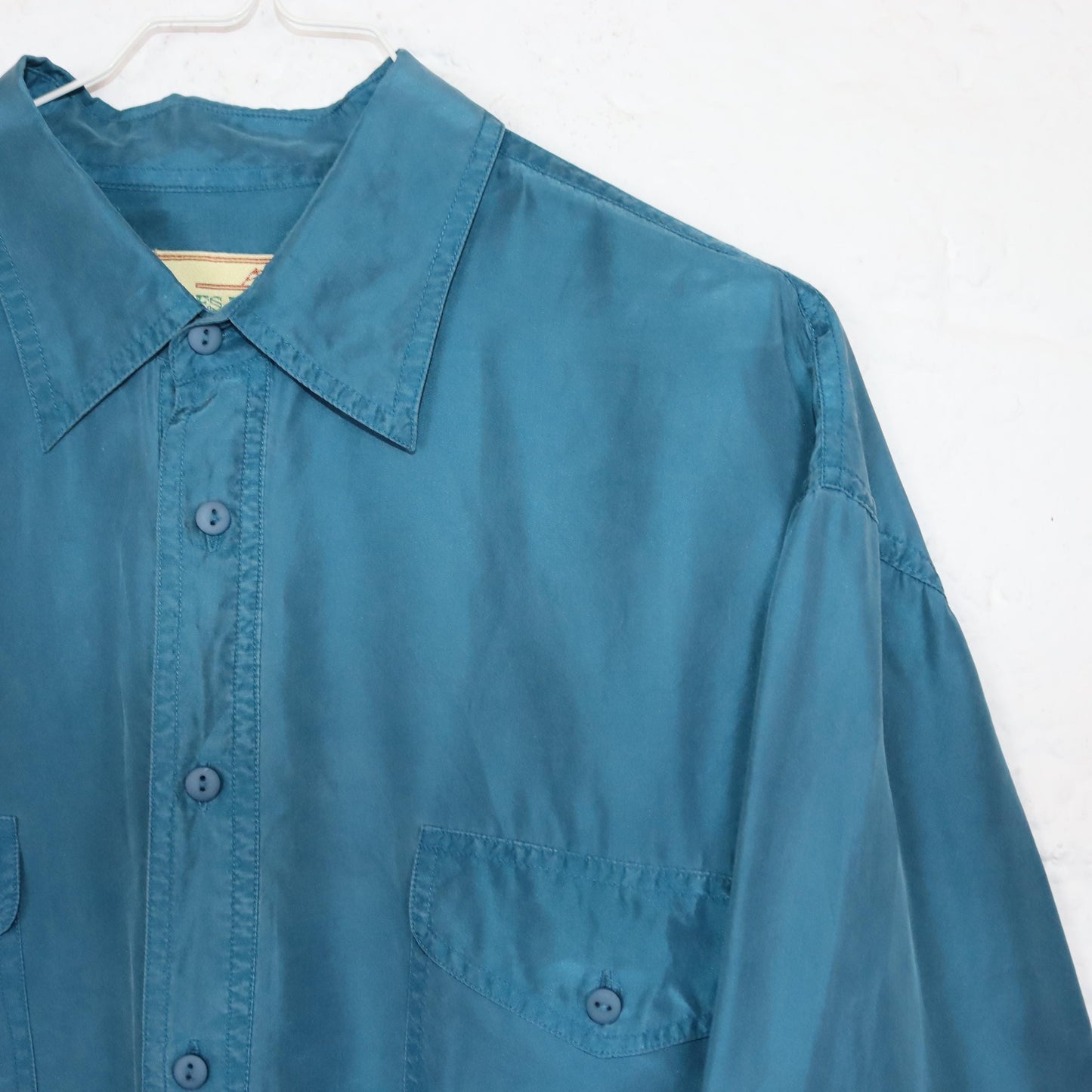 Vintage 80s 90s JAMES DILLON silk shirt long sleeve shirt silk blue L