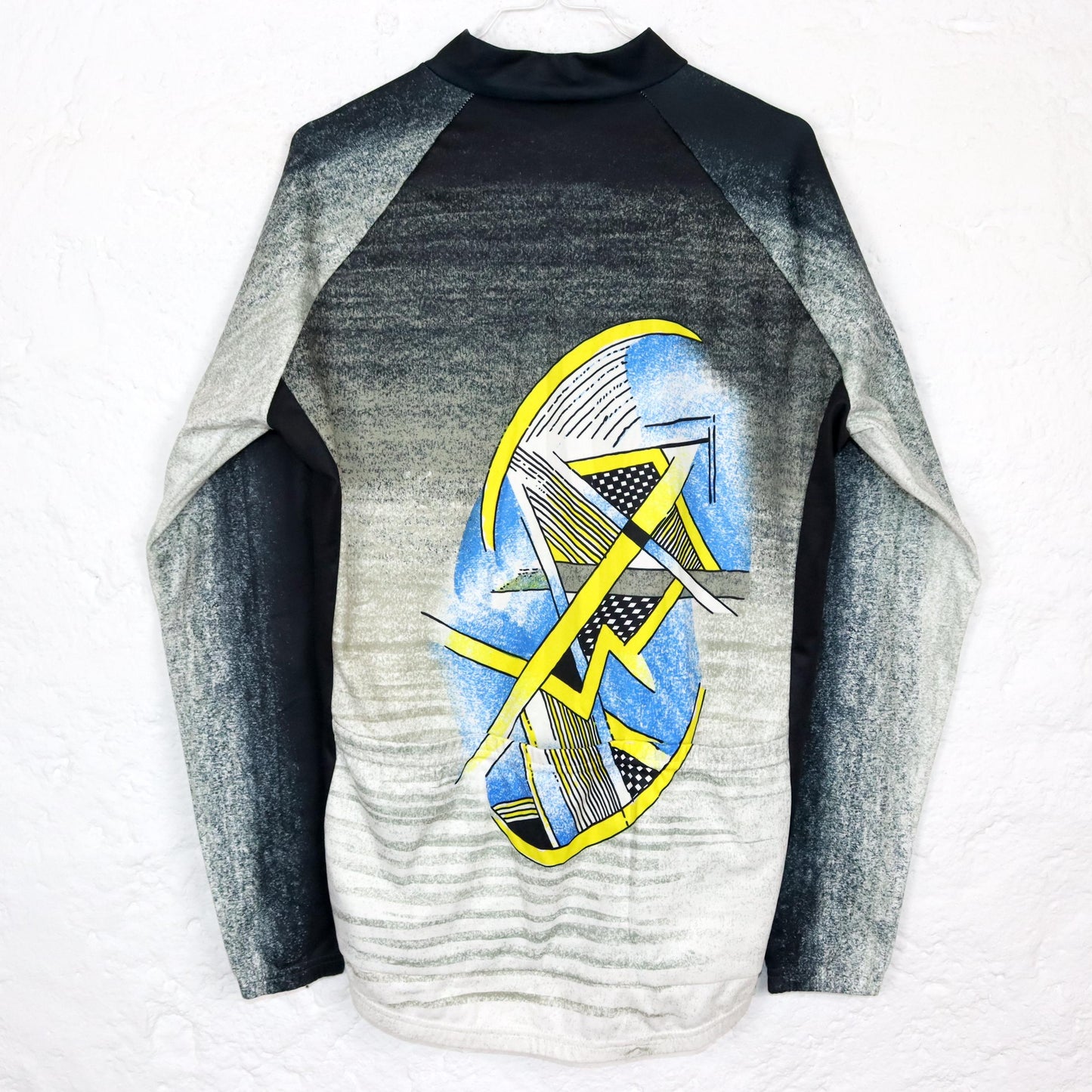 Vintage 80er 90er SMS SANTINI Fahrradtrikot langarm innen Fleece crazy pattern XL