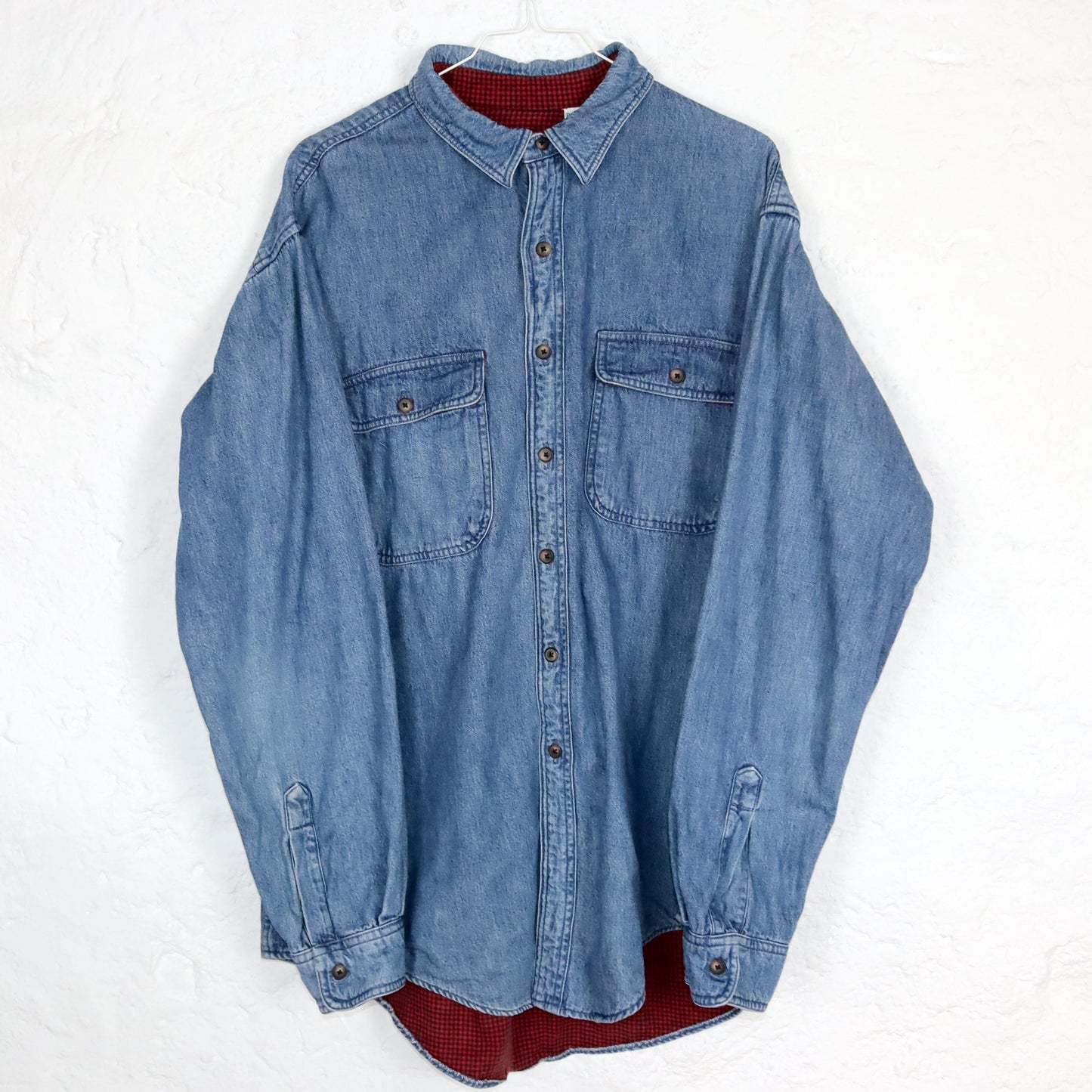 Vintage 80s 90s LLBEAN denim shirt thick shirt double layered inside flannel L