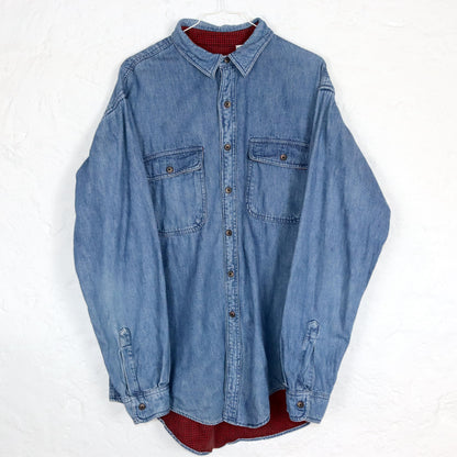 Vintage 80s 90s LLBEAN denim shirt thick shirt double layered inside flannel L