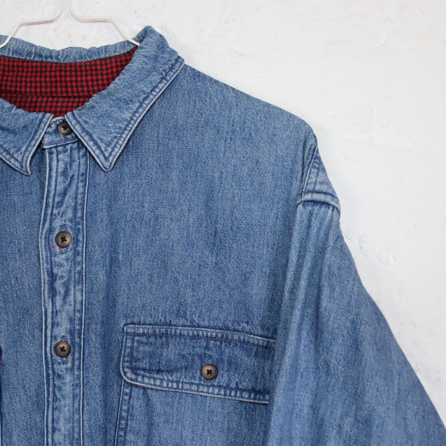 Vintage 80s 90s LLBEAN denim shirt thick shirt double layered inside flannel L