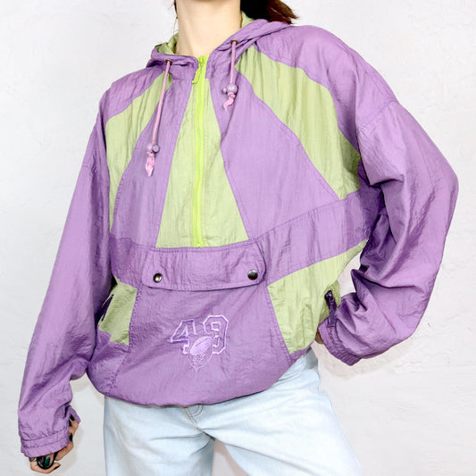 Vintage 80s 90s RODEO overcoat thin tracksuit jacket shiny purple green L 52/54