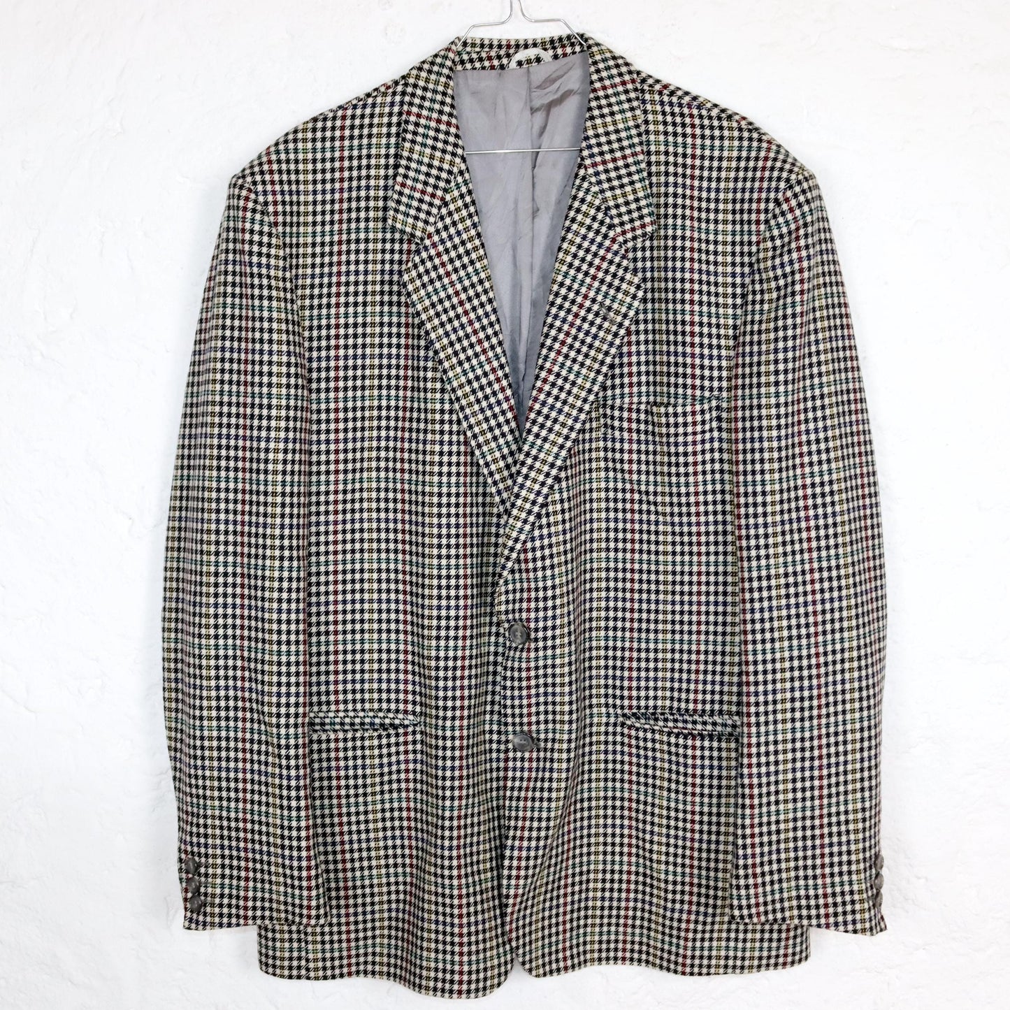 Vintage 80er 90er POKER Blazer Schulterpolster kariert bunt schwarz weiß Chashmere 54 XL