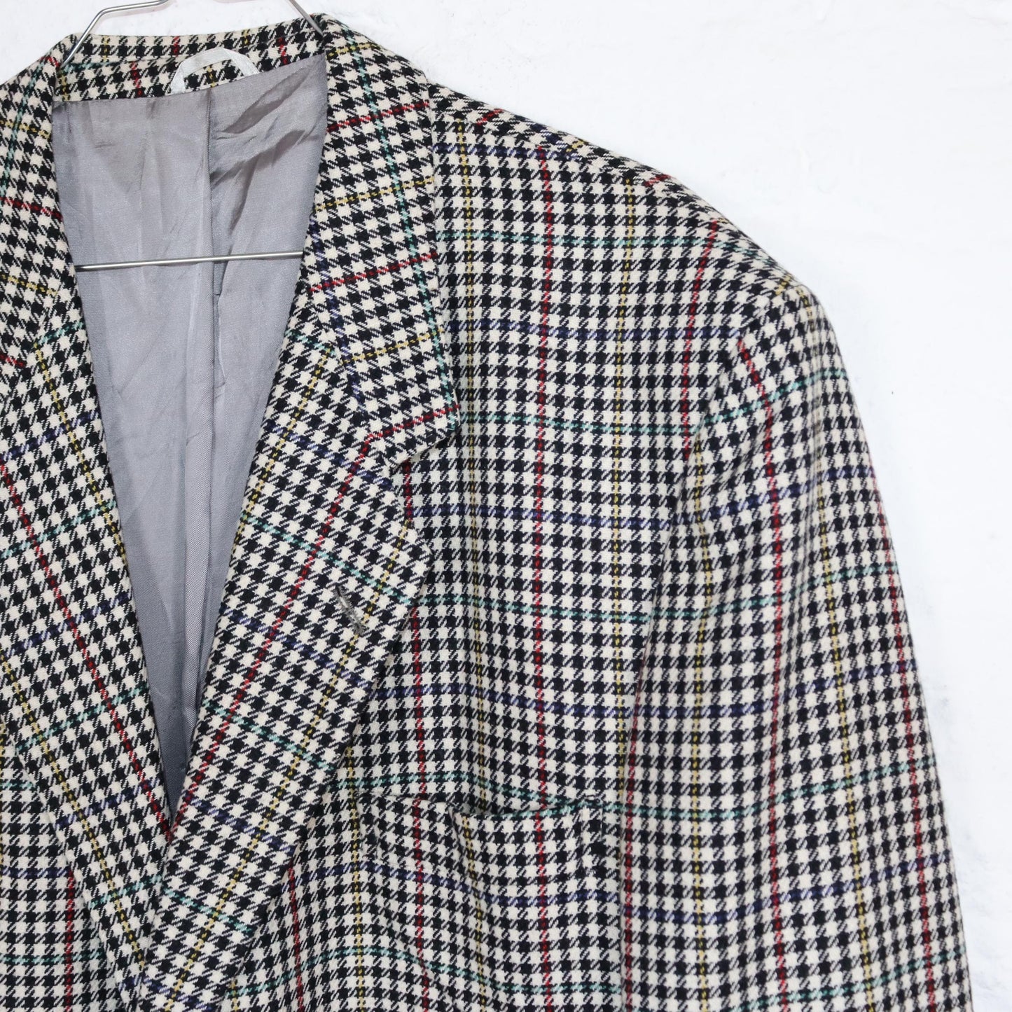 Vintage 80er 90er POKER Blazer Schulterpolster kariert bunt schwarz weiß Chashmere 54 XL