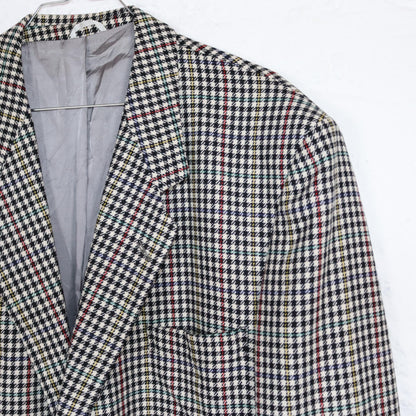 Vintage 80er 90er POKER Blazer Schulterpolster kariert bunt schwarz weiß Chashmere 54 XL