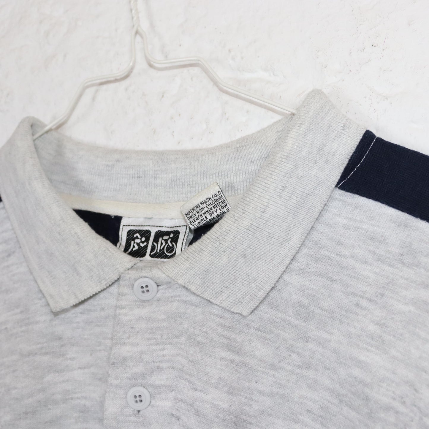 Vintage 80er 90er ACTIVE WEAR Sweatshirt Pullover Polokragen grau pink dunkelblau XL