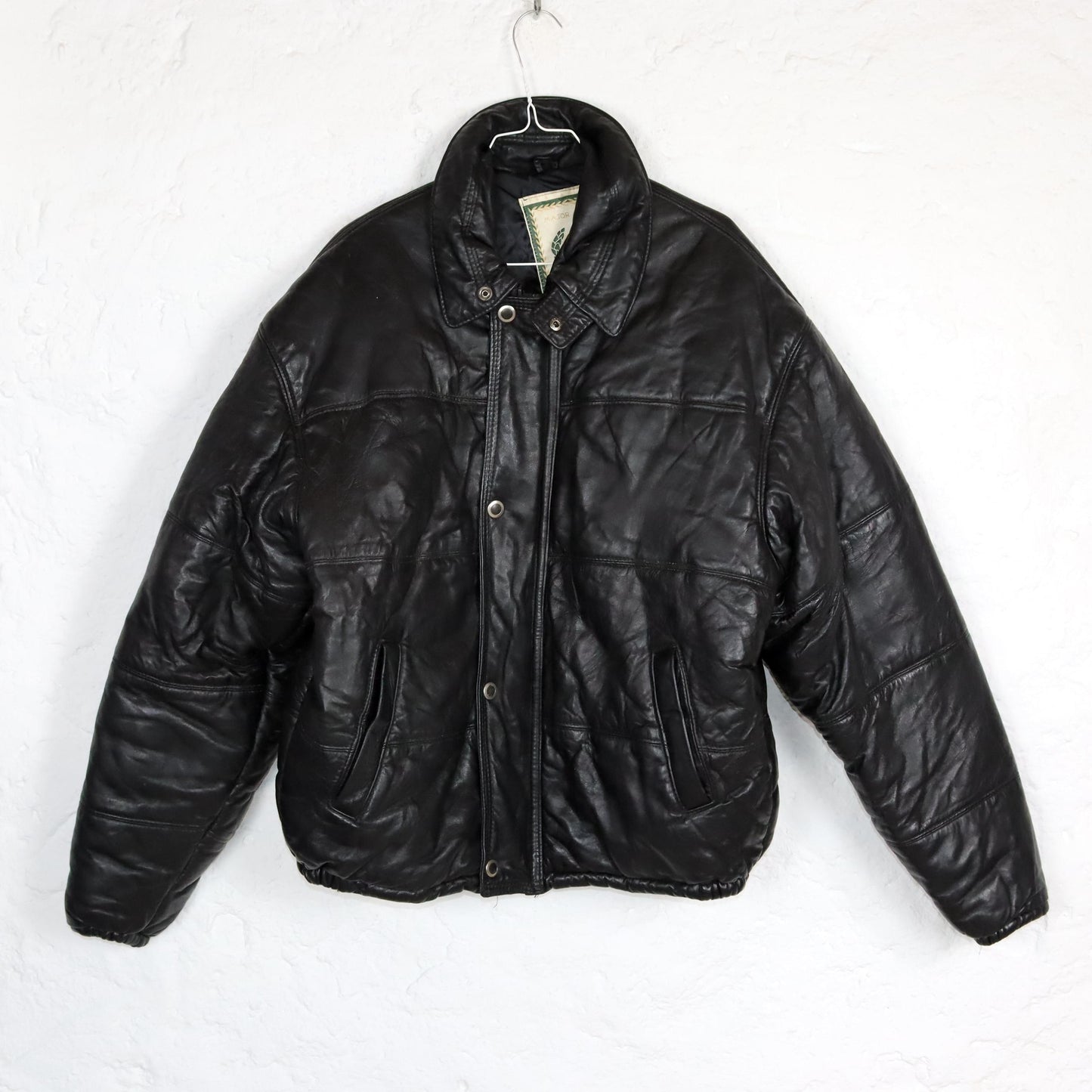Vintage 80s 90s AMI leather jacket puffer jacket leather lined black L