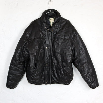 Vintage 80s 90s AMI leather jacket puffer jacket leather lined black L
