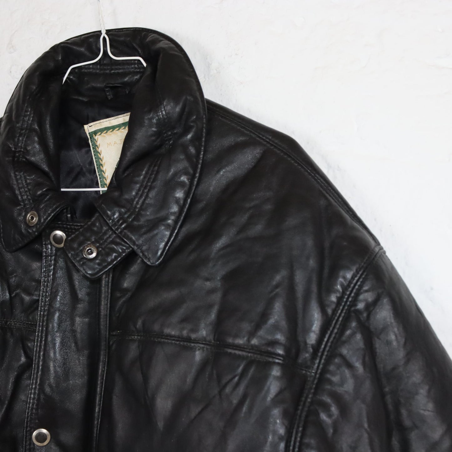 Vintage 80s 90s AMI leather jacket puffer jacket leather lined black L