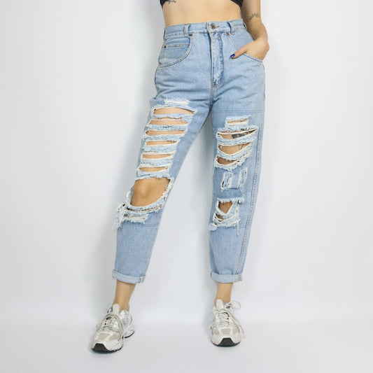 Vintage 80er 90er BLUE LOOK Jeans wasted look Löcher highwaist hellblau 38