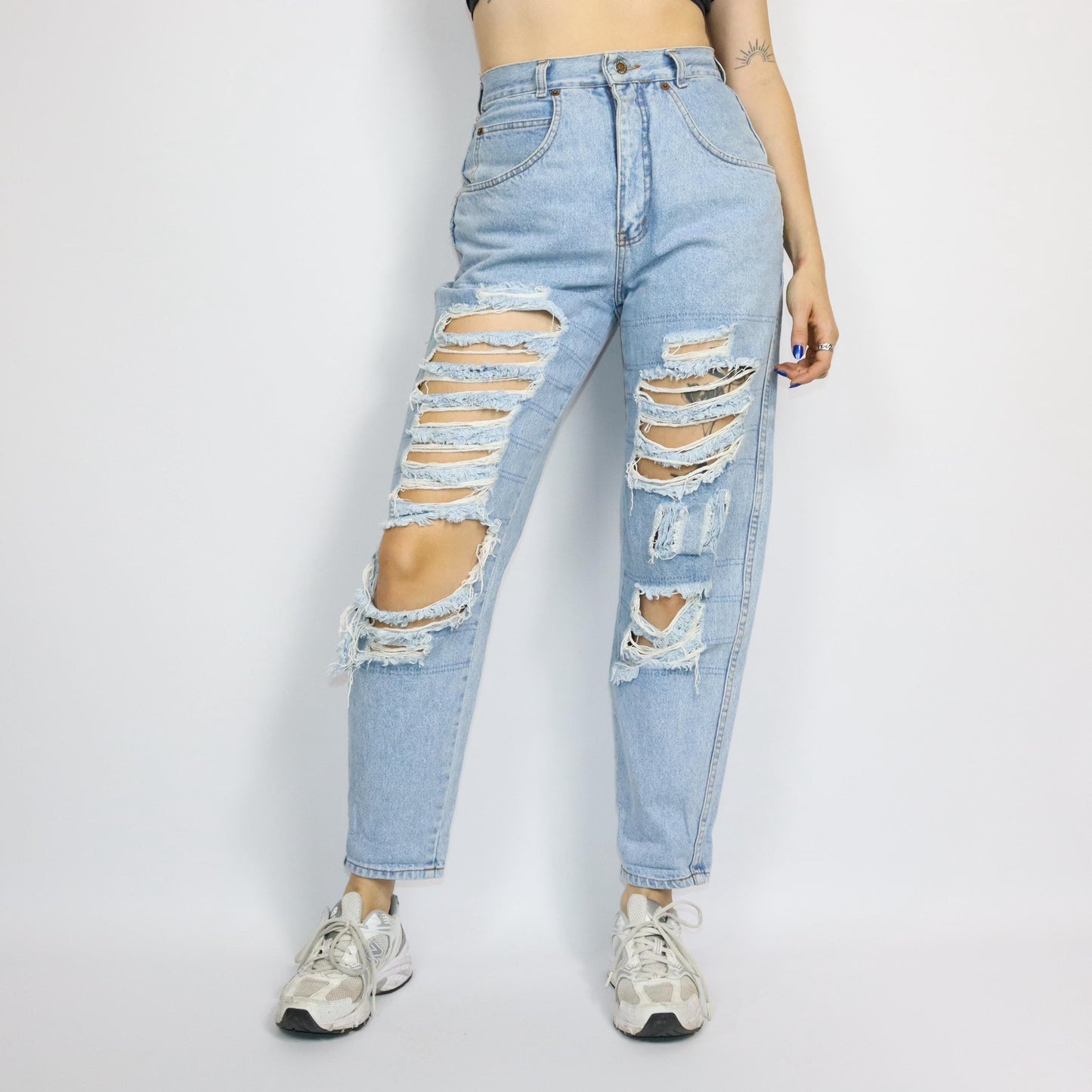 Vintage 80er 90er BLUE LOOK Jeans wasted look Löcher highwaist hellblau 38