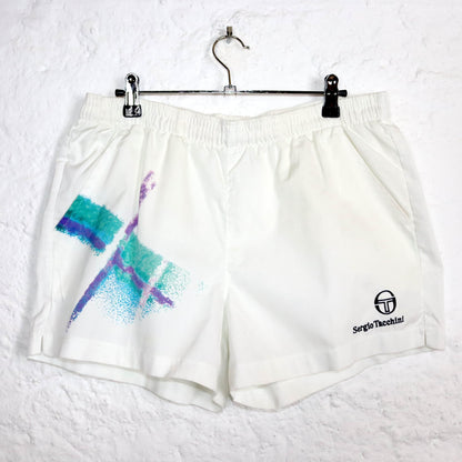 Vintage 80er 90er SERGIO TACCHINI Shorts Tennisshorts Hose kurz weiß crazy pattern 50 L