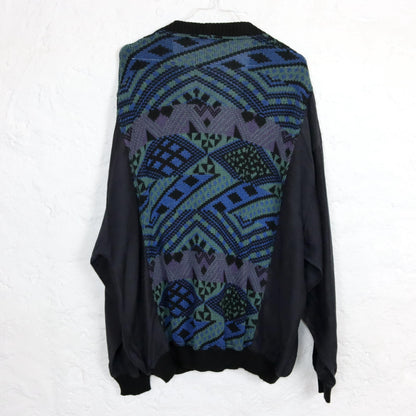 Vintage 80s 90s MANNA cardigan patterned button row blue XL 54