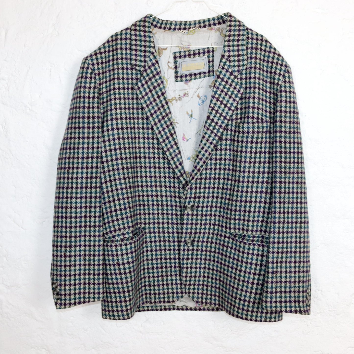 Vintage 80er 90er VIA TORNABUONI Blazer Wollblazer Wolle kariert Schulterpolster XL
