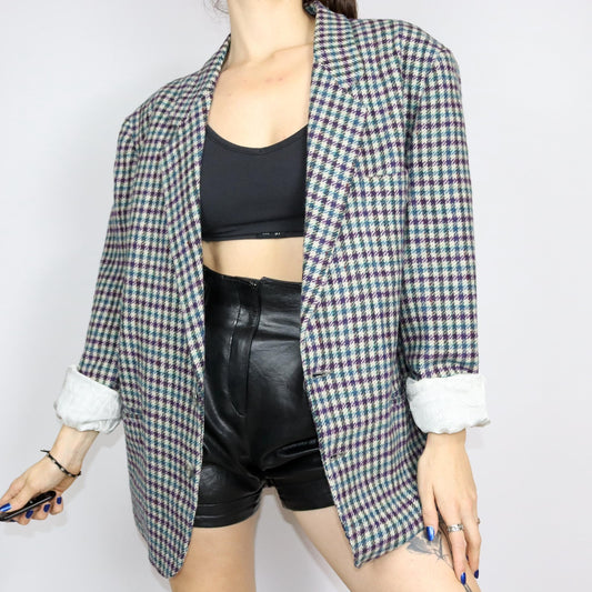 Vintage 80s 90s VIA TORNABUONI blazer wool blazer wool checked shoulder pads XL