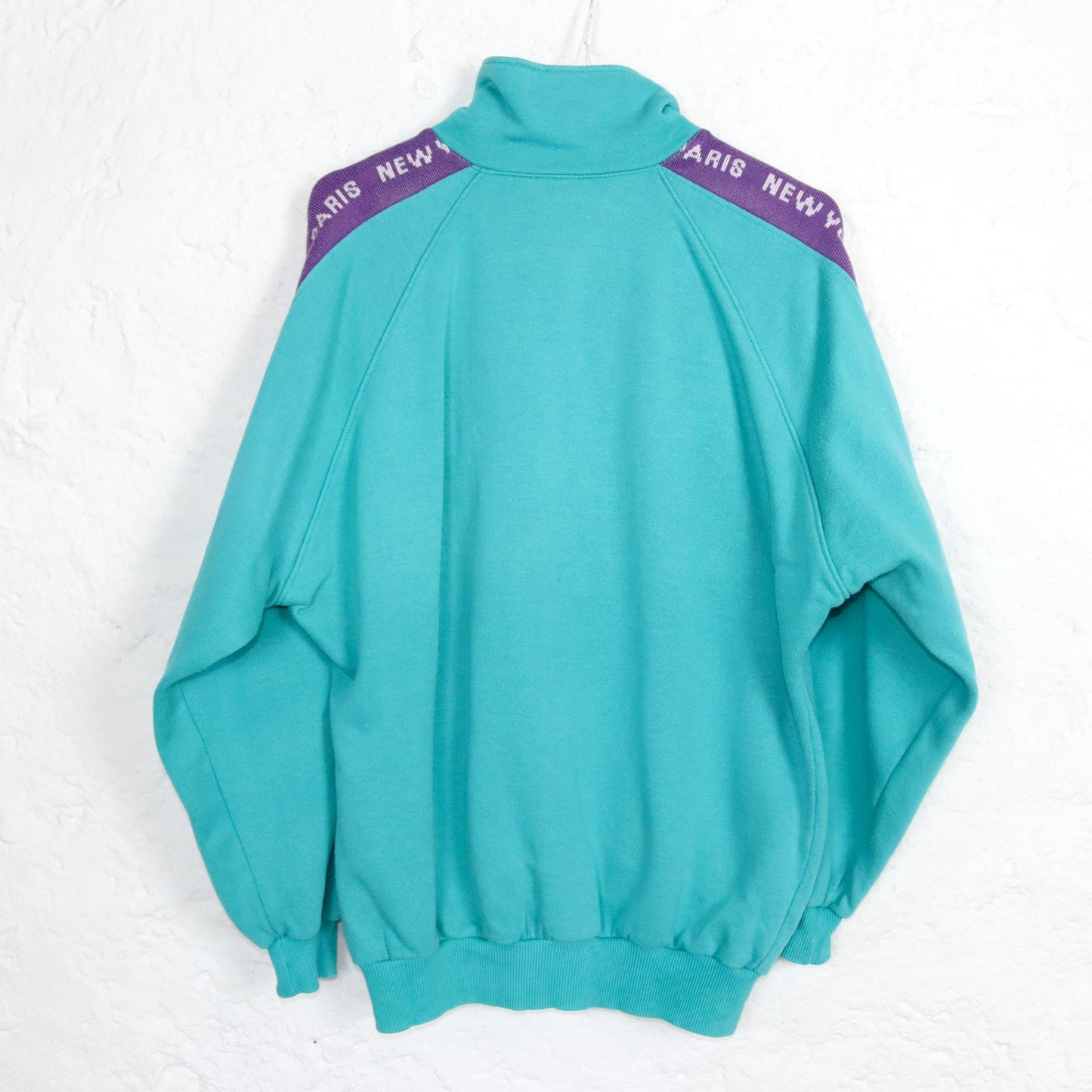 Vintage 80er 90er GRASSHOPPERS Sweatshirt Pullover Stehkragen türkis lila S