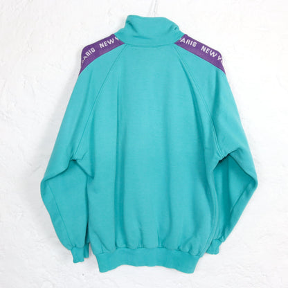 Vintage 80er 90er GRASSHOPPERS Sweatshirt Pullover Stehkragen türkis lila S
